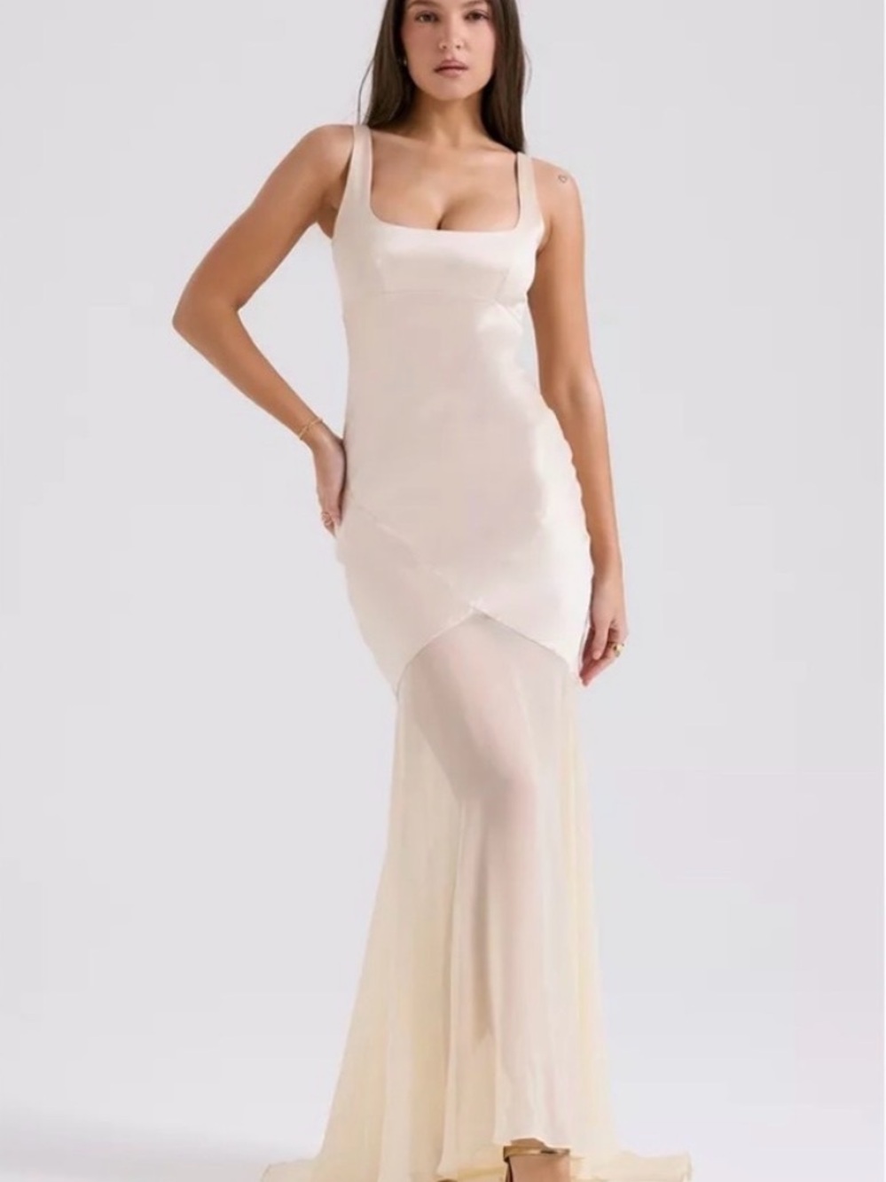 Vittoria Champagne Chiffon Floor Length Gown - House of CB